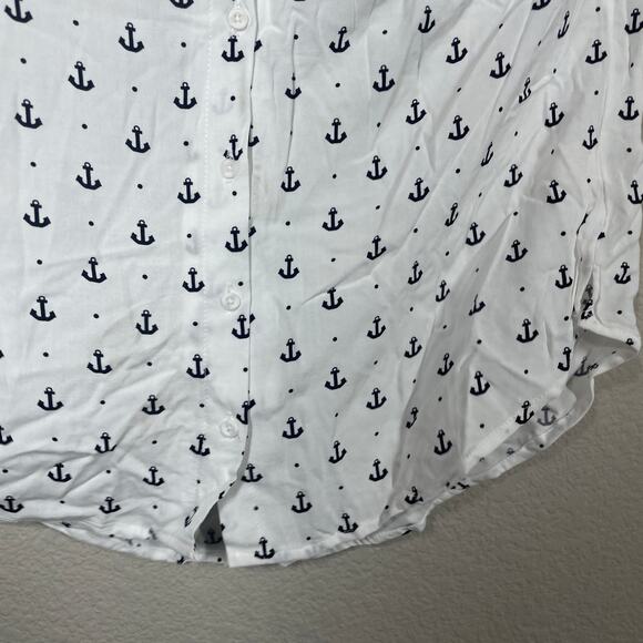 Alexander Jordan Womens Small Anchor Print Shirt White Navy Rayon Short Sleeves - Picture 7 of 7